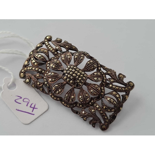 294 - A silver and marcasite panel brooch