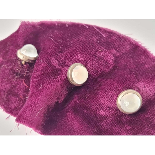 321 - A set of 3 Antique moonstone silver mounted studs.