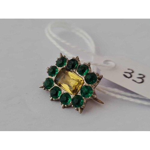 33 - A early Georgian green and yellow foil back memorial brooch in high carat gold in good condition