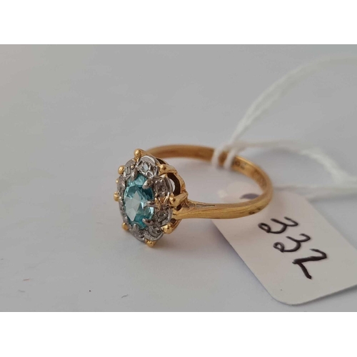 332 - A aquamarine and diamond ring 18ct gold size N    3.7 gms