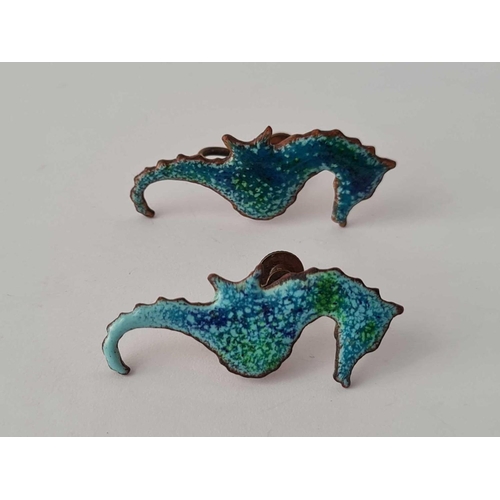 353 - A 20th century hand crafted enamel on copper seahorse set