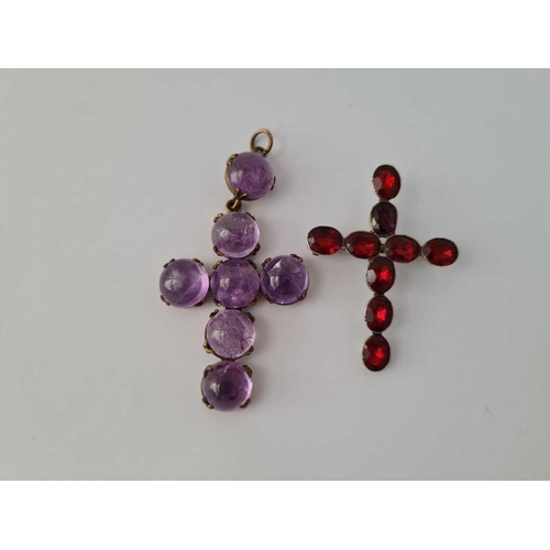 354 - A very large cabochon amethyst Victorian cross and Victorian silver and red paste cross