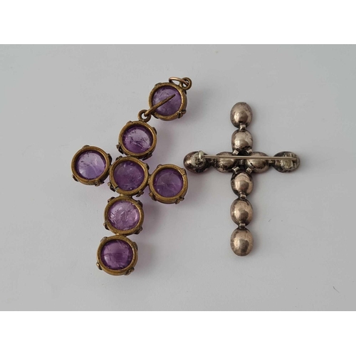 354 - A very large cabochon amethyst Victorian cross and Victorian silver and red paste cross