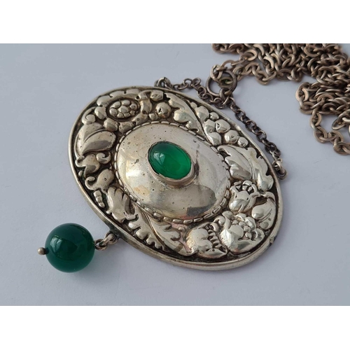 355 - A arts and crafts continental silver and chrystophase pendant