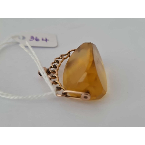 364 - An Edwardian swivel fob with yellow stone 9ct    12.2 gms