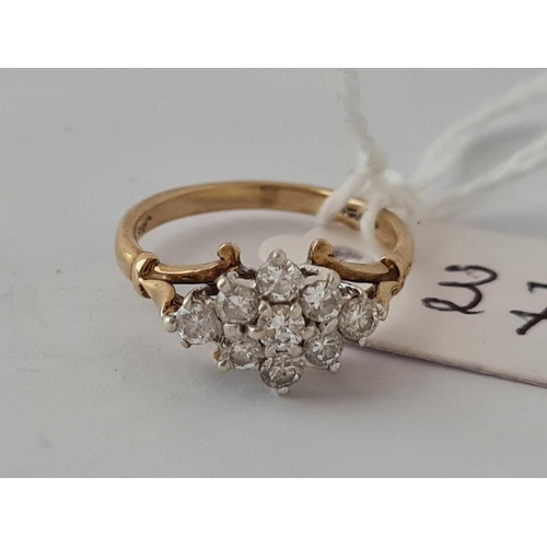 37 - A fancy bright diamond cluster ring 18ct gold size H    2 gms