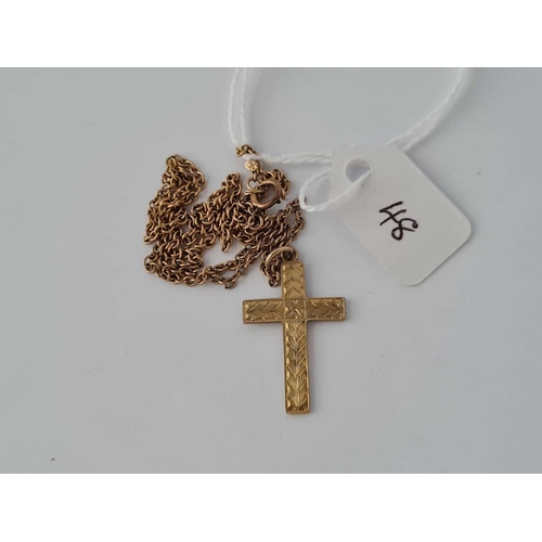 48 - A cross pendant on neck chain 9ct 16 inch     3.7 gms