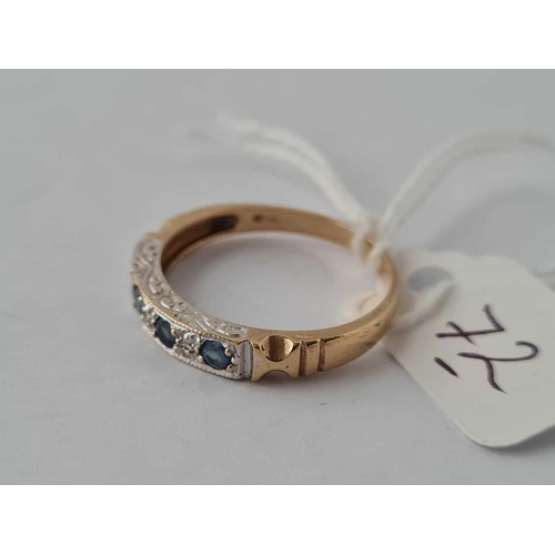 72 - A sapphire & diamond half hoop vintage 9ct ring size Q