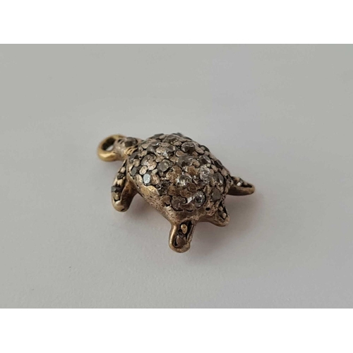 88 - A unusual antique gold tortoise charm  set with diamonds