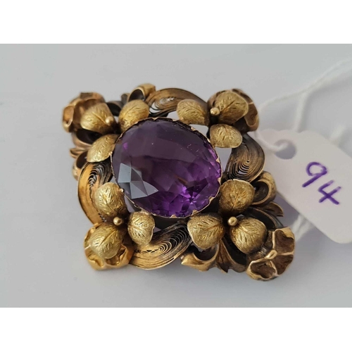 94 - A FANCY AMETHYST BROOCH 15CT GOLD     9.7 GMS