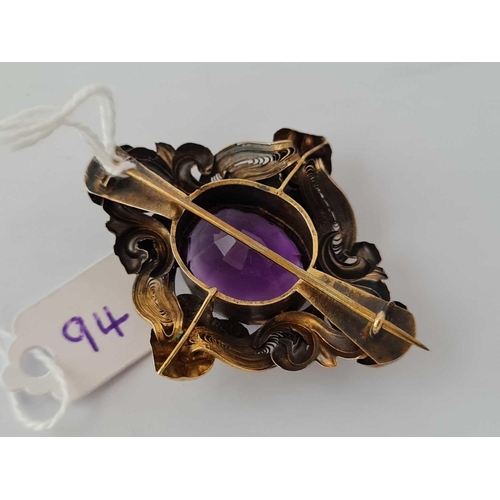 94 - A FANCY AMETHYST BROOCH 15CT GOLD     9.7 GMS