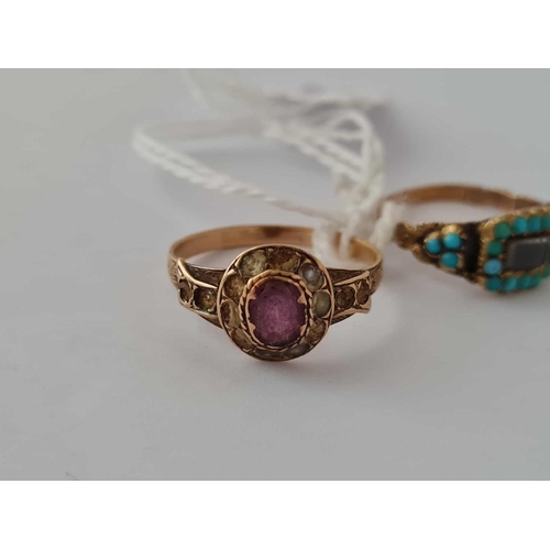 98 - A antique gold turquoise ring size M and gold purple cluster ring size Q     3.8 gms inc