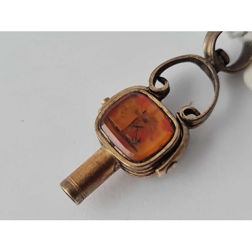 59 - A Georgian gold swivel watch key set agate rose and cross and anchor twin intaglios