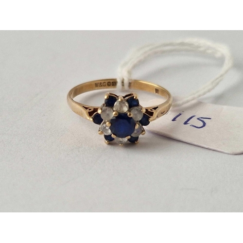 115 - 9ct blue & white stone dress ring size Q 2g inc