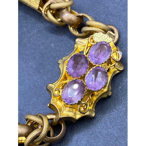 12 - A ANTIQUE VICTORIAN PINCHBECK BRACELET SET WITH AMETHYSTS 8 INCH