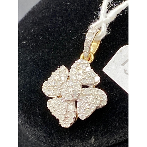 135 - A Diamond Lucky Four Leaf Clover Pendant & Diamond Loop 9ct