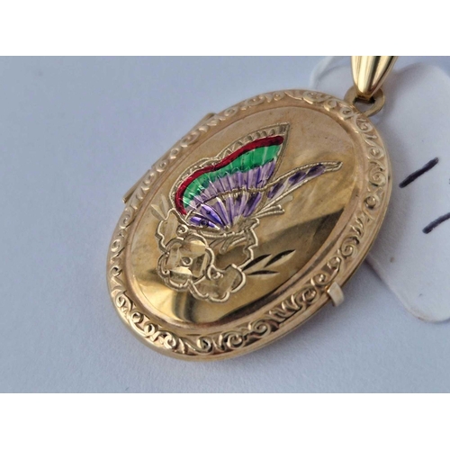 17 - 9ct hallmarked locket with enamelled butterfly to the front