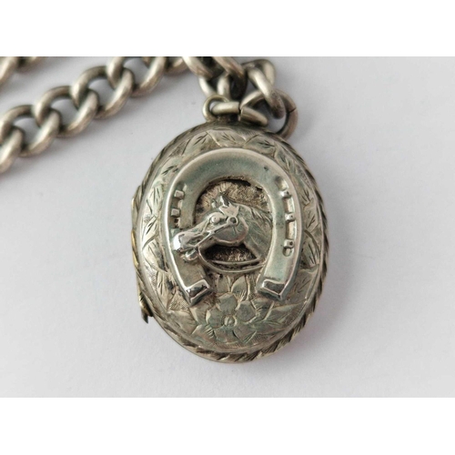 187 - A good silver double albert with horse shoe locket 18 inch