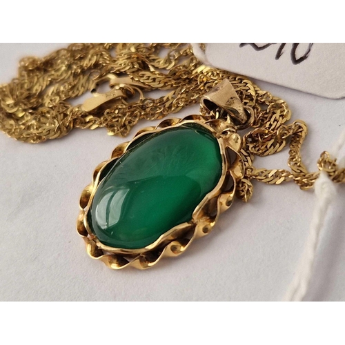 210 - A jadeite pendant 14ct on 9ct neck chain, 16 inch