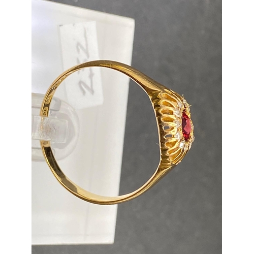 232 - A 19th century bright garnet and diamond cluster ring 18ct gold size Q hallmarks 2.7 gms