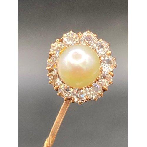 235 - A pearl untested cluster stick pin screw top 15ct gold