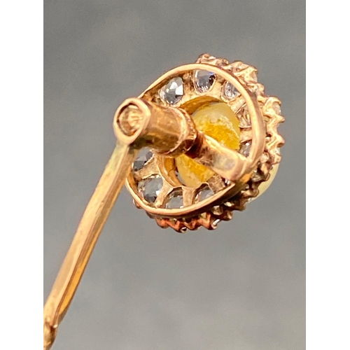 235 - A pearl untested cluster stick pin screw top 15ct gold