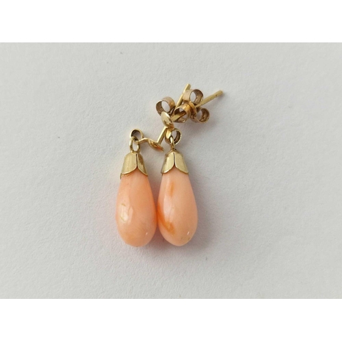 248 - Two pairs of coral and white stone earrings 9ct