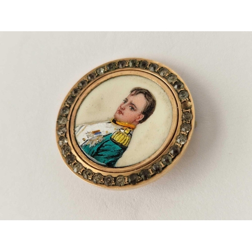 253 - A 19th century Napoleon portrait limoges enamel yellow metal brooch pin missing