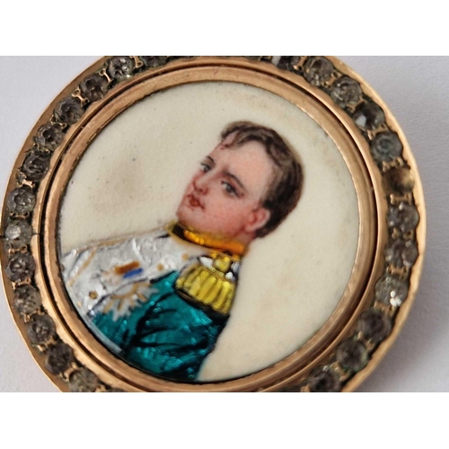 253 - A 19th century Napoleon portrait limoges enamel yellow metal brooch pin missing