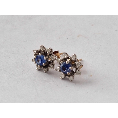 262 - Pair of natural Ceylon blue sapphire & diamond cluster earrings in 9ct