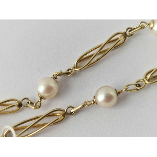 331 - A  pearl set bracelet 14ct gold 6 inch 6.2 gms