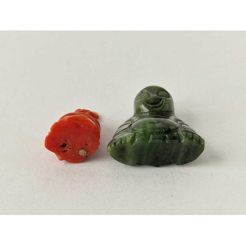 351 - A red coral Buddha pendant and similar nephrite jade Buddha