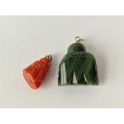 351 - A red coral Buddha pendant and similar nephrite jade Buddha