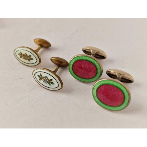 359 - A pair of silver and enamelled cufflinks and vintage enamelled cufflinks