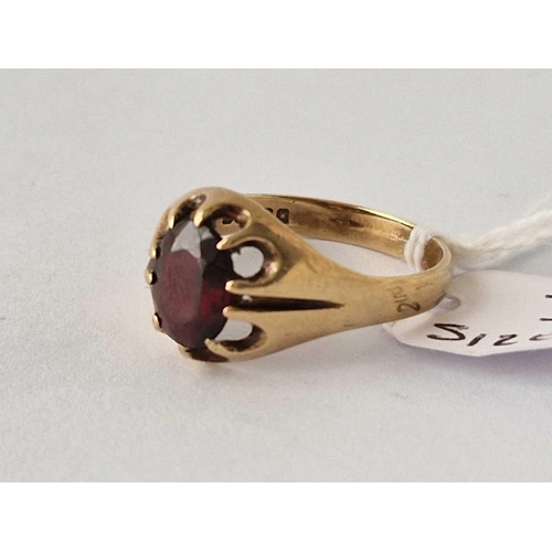 37 - A gents garnet set gypsy style ring 9ct size T 3.2 gms