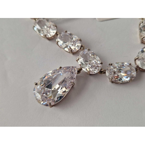 378 - A silver CZ drop necklace 32g inc