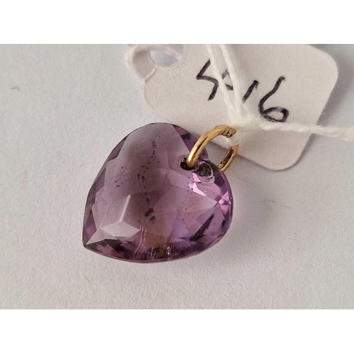 416 - Antique amethyst heart pendant with 15ct gold stamped pendant bale