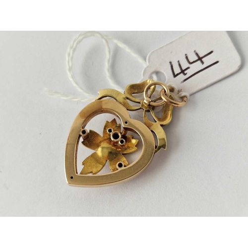 44 - A ANTIQUE ENAMELLED HEART PENDANT WITH PEARLS 15CT GOLD 5.3 GMS