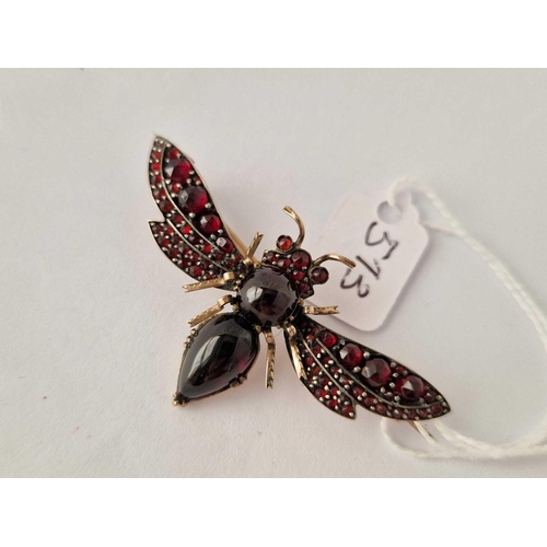 513 - Antique Victorian garnet set bug brooch, size, across wings 54mm