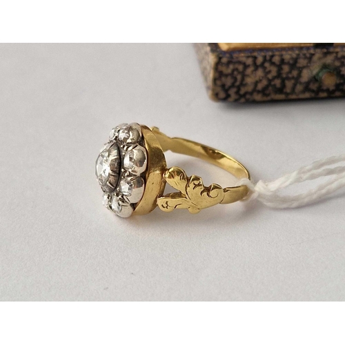 52 - A EARLY VICTORIAN HIGH CARAT GOLD SILVER SET ROSE DIAMOND CLUSTER RING SIZE L 5.1 GMS BOXED