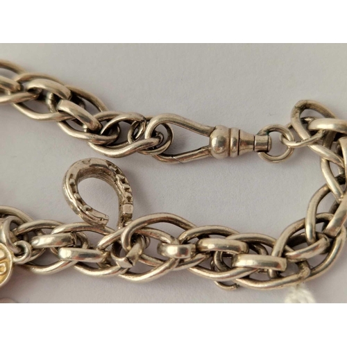 546 - A silver albert style bracelet with three charms 26 gms