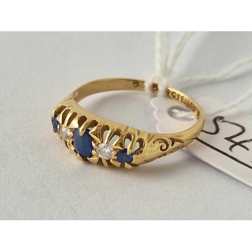 549 - A antique sapphire and diamond ring 18ct gold size U 2.7 gms