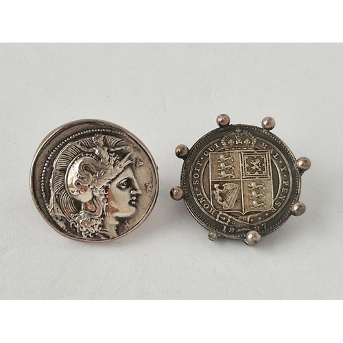 550 - Two silver coin brooches