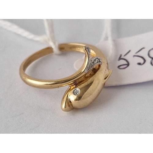 558 - A dolphin ring 9ct size L 2.3 gms