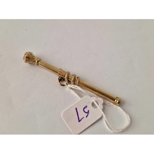 57 - A VICTORIAN NOVELTY GOLD PENCIL DECORATED WITH COILED SNAKE