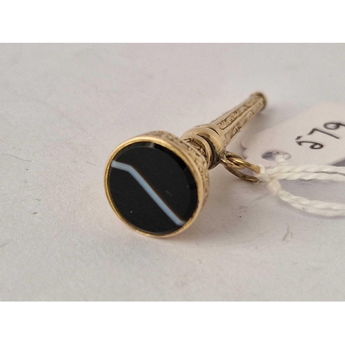 579 - A gold cased and banded agate watch key fob AF