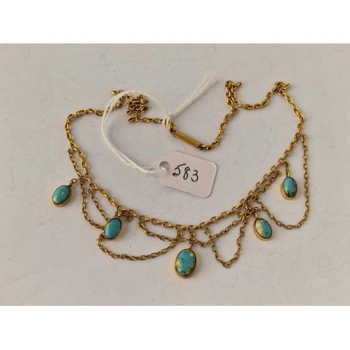 583 - A gilt metal turquoise set necklace