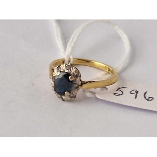 596 - A sapphire and diamond ring, 18ct size M, 3.1 g.