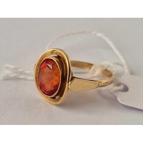 60 - A high carat gold ring set with Hessonite garnet size O 3.6 gms