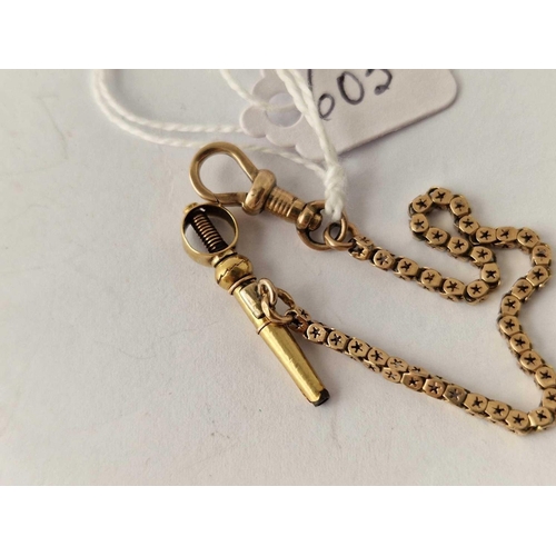 603 - A watch key on gold chain with dog clip, 4.4 g